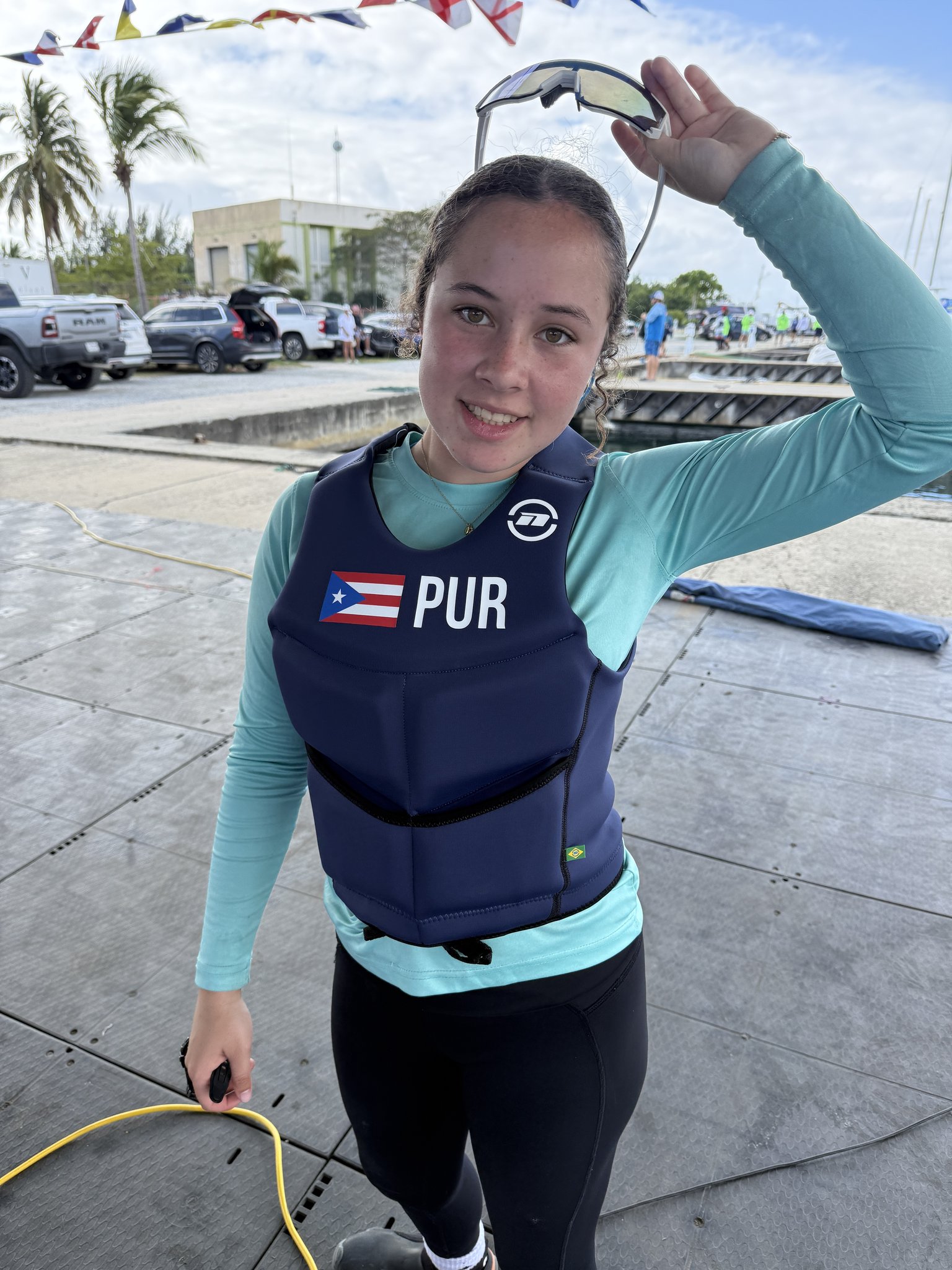 María Fernanda Borrero wearing her Puerto Rico (PUR) sailing vest